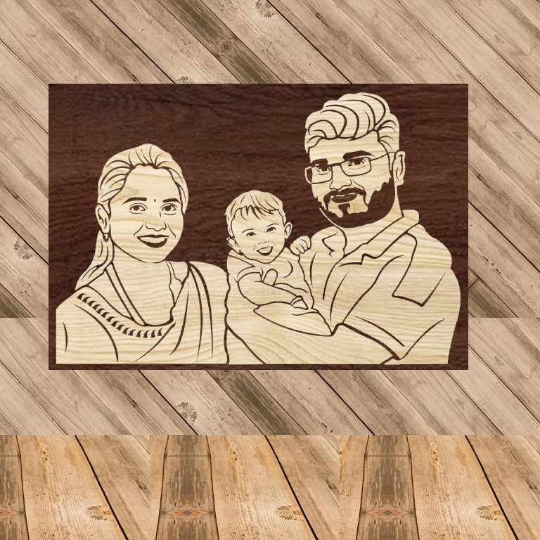 3d Wooden Portrait (Family of 3)