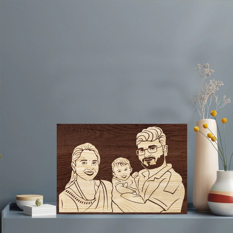 3d Wooden Portrait (Family of 3)