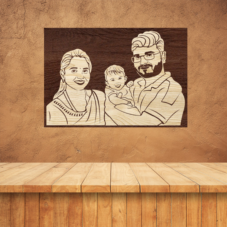 3d Wooden Portrait (Family of 3)