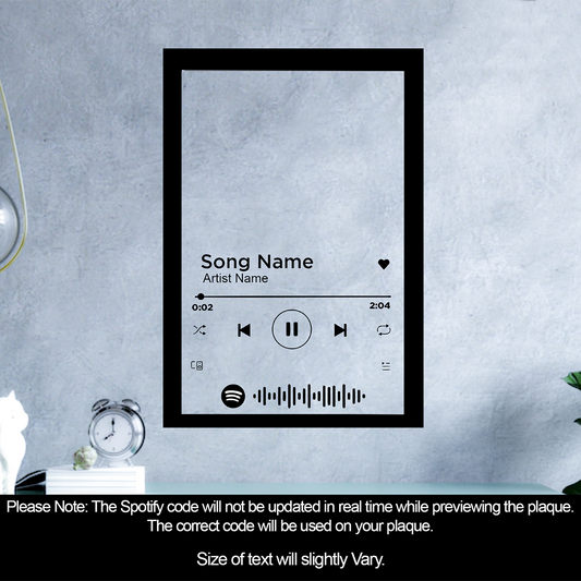 Personalised Spotify Acrylic Music Plaque With Frame ( White text)